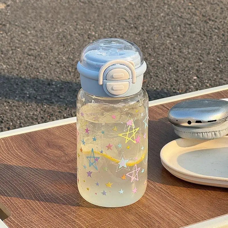 Cute Water Bottle with Straw Portable Plastic Pop-Up Cover Water Cup for Kid Kawaii Bottle Water Leak-Proof Cute Drinking Bottle