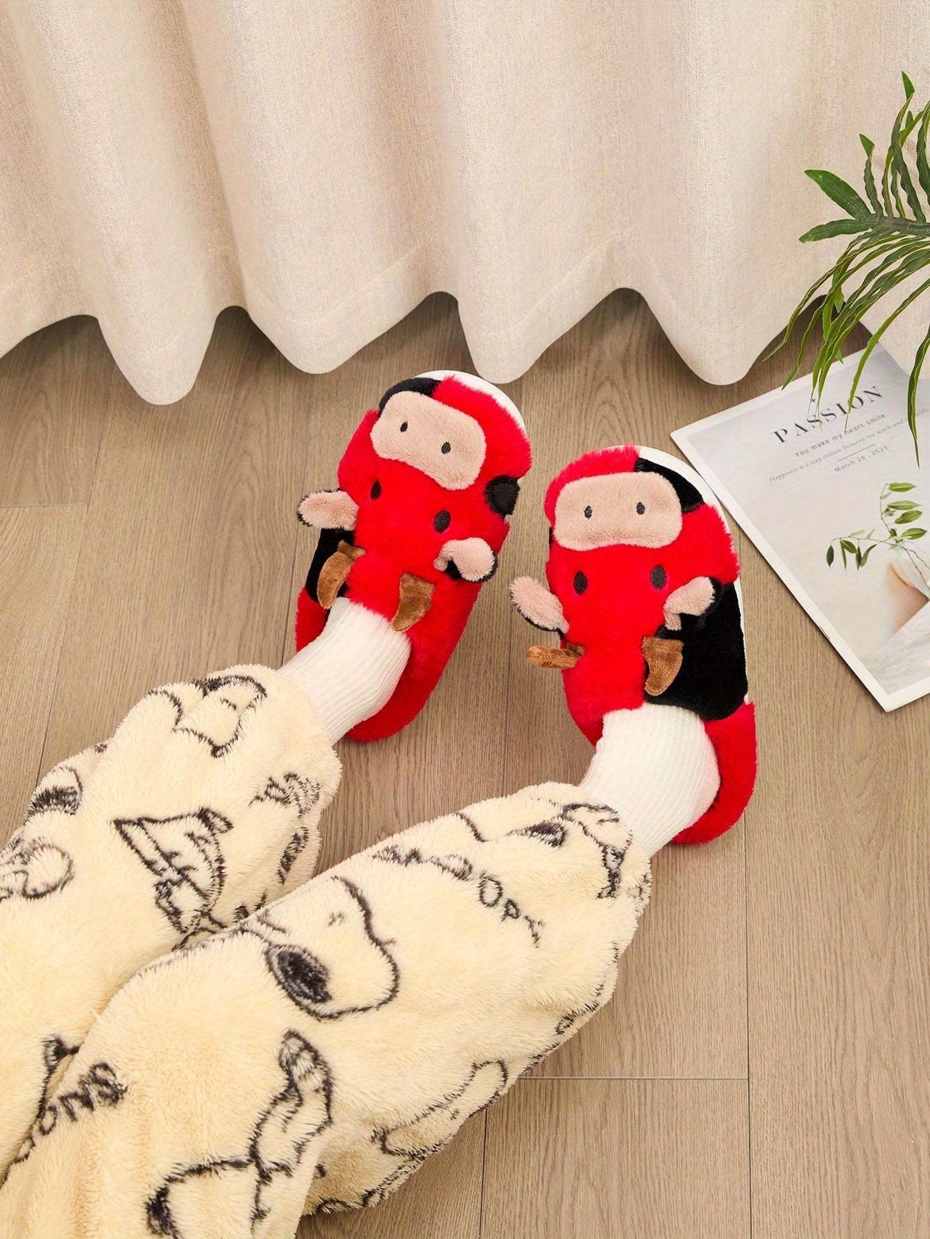 Cozy Home Cute Cartoon Cow Plush Half-Wrap Slippers, Couple's Matching Thickened Warm
