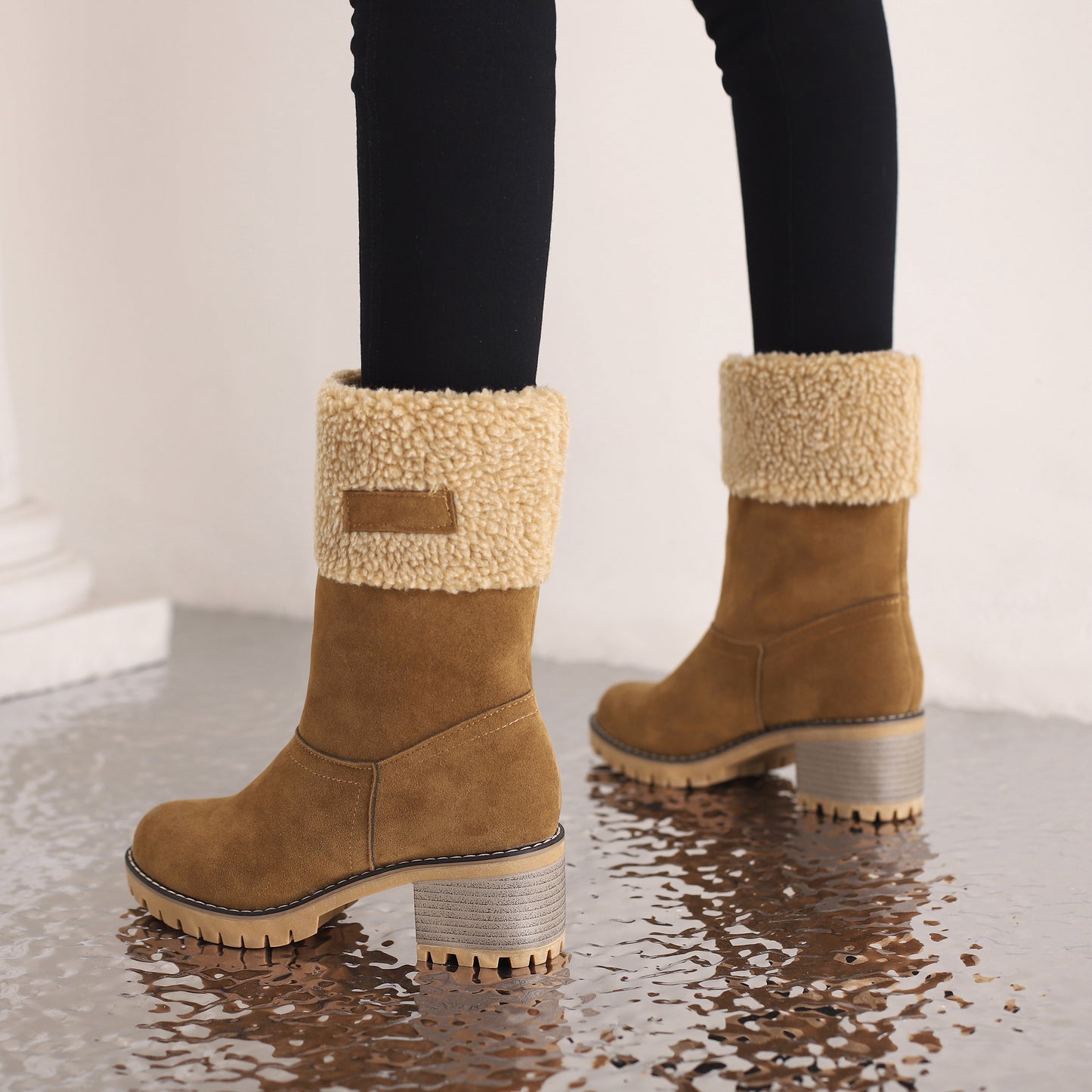 Women's Winter Snow Boots High Quality Anti-Slip Thick Insulated Fleece-Lined Slip-On with Plush Collar & Chunky Rubber Sole for Outdoor Cold Weather, Caramel Brown, Winter Boots