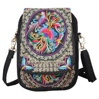 [Embroidered Crossbody] Lightweight Crossbody Bag | Women's Embroidered Mini Shoulder Bag with Detachable Strap - Floral Geometric Embroidery Design, Zipper Closure, Compact, Polyester Lined Interior (Navy/Purple/Red/Black)
