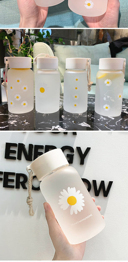 1pc Creative Daisy Frosted Plastic Water Bottle - 17.60oz Transparent Gift Bottle for Healthy Hydration