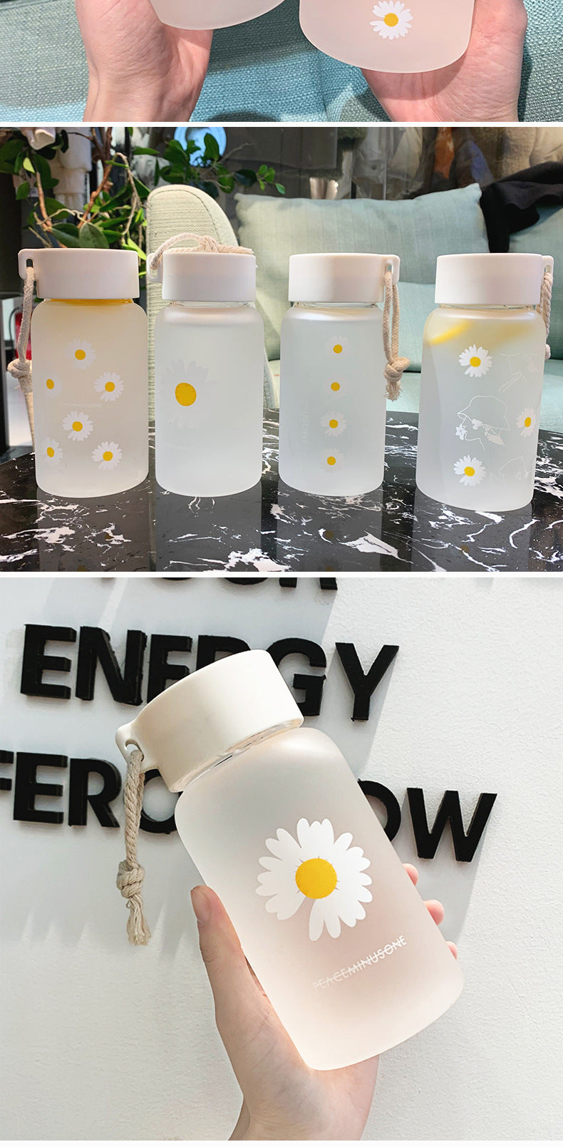 1pc Creative Daisy Frosted Plastic Water Bottle - 17.60oz Transparent Gift Bottle for Healthy Hydration