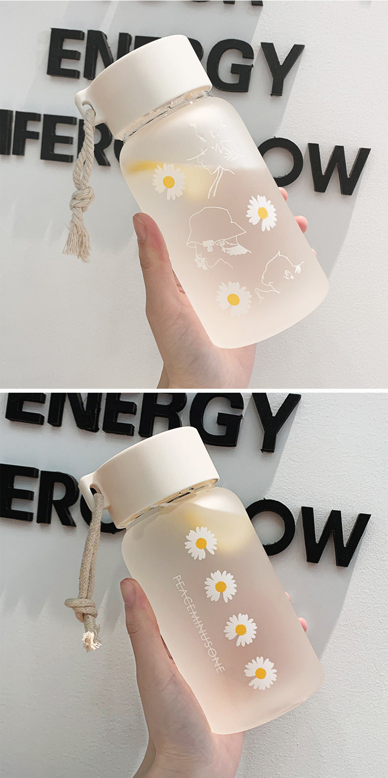 1pc Creative Daisy Frosted Plastic Water Bottle - 17.60oz Transparent Gift Bottle for Healthy Hydration