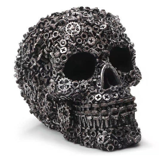 1pc, Resin Screw Gear Mechanical Style Skull Decorative Crafts Ornament Home Decor Statue Halloween Decoration Sculpture Skull Statue