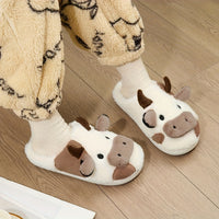 Cozy Home Cute Cartoon Cow Plush Half-Wrap Slippers, Couple's Matching Thickened Warm