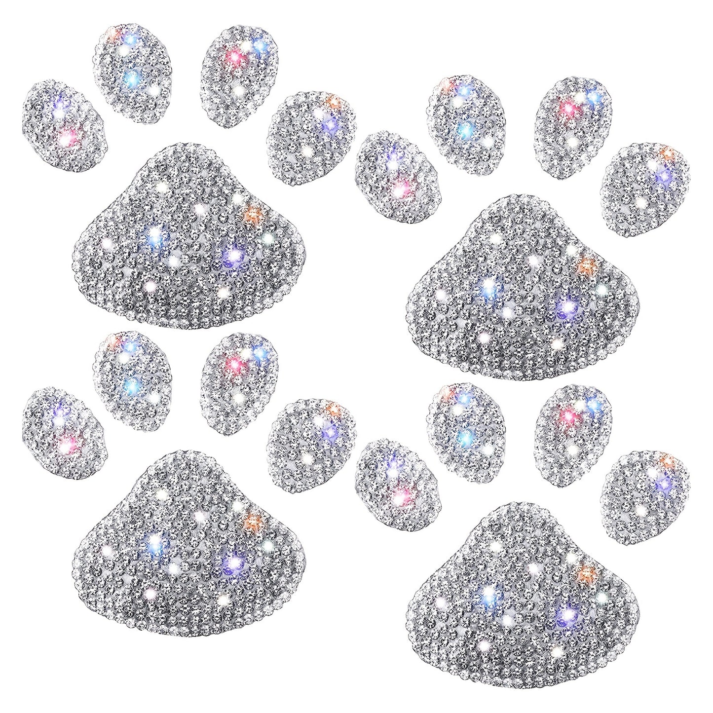 Sparkling Dog Paw Print Rhinestone Car Decal - Multicolor Glass Bling Sticker for Vehicle Interior, Fits Various Models, Cute Car Accessories