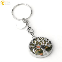 CSJA Luxury Natural Crystal Stone Original Keychain Tree of Life Keychain Lucky Key Ring Car Decor Christmas Women Men G498