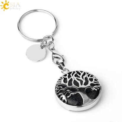 CSJA Luxury Natural Crystal Stone Original Keychain Tree of Life Keychain Lucky Key Ring Car Decor Christmas Women Men G498