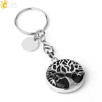 CSJA Luxury Natural Crystal Stone Original Keychain Tree of Life Keychain Lucky Key Ring Car Decor Christmas Women Men G498