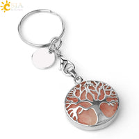 CSJA Luxury Natural Crystal Stone Original Keychain Tree of Life Keychain Lucky Key Ring Car Decor Christmas Women Men G498