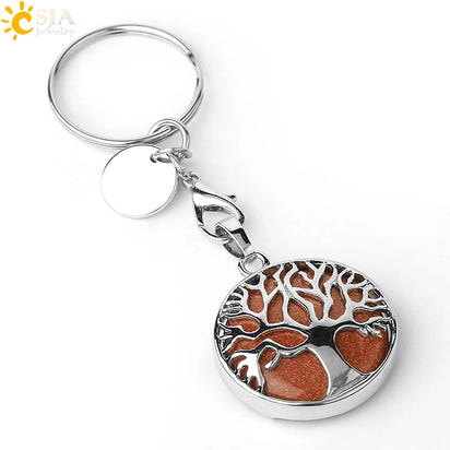CSJA Luxury Natural Crystal Stone Original Keychain Tree of Life Keychain Lucky Key Ring Car Decor Christmas Women Men G498