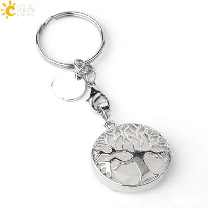 CSJA Luxury Natural Crystal Stone Original Keychain Tree of Life Keychain Lucky Key Ring Car Decor Christmas Women Men G498