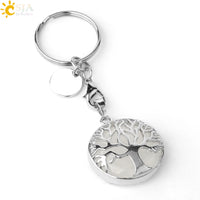CSJA Luxury Natural Crystal Stone Original Keychain Tree of Life Keychain Lucky Key Ring Car Decor Christmas Women Men G498