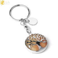 CSJA Luxury Natural Crystal Stone Original Keychain Tree of Life Keychain Lucky Key Ring Car Decor Christmas Women Men G498