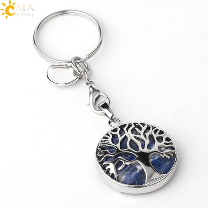 CSJA Luxury Natural Crystal Stone Original Keychain Tree of Life Keychain Lucky Key Ring Car Decor Christmas Women Men G498