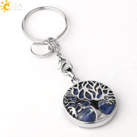 CSJA Luxury Natural Crystal Stone Original Keychain Tree of Life Keychain Lucky Key Ring Car Decor Christmas Women Men G498