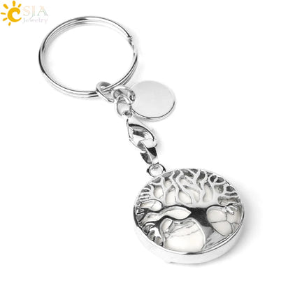 CSJA Luxury Natural Crystal Stone Original Keychain Tree of Life Keychain Lucky Key Ring Car Decor Christmas Women Men G498