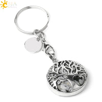 CSJA Luxury Natural Crystal Stone Original Keychain Tree of Life Keychain Lucky Key Ring Car Decor Christmas Women Men G498