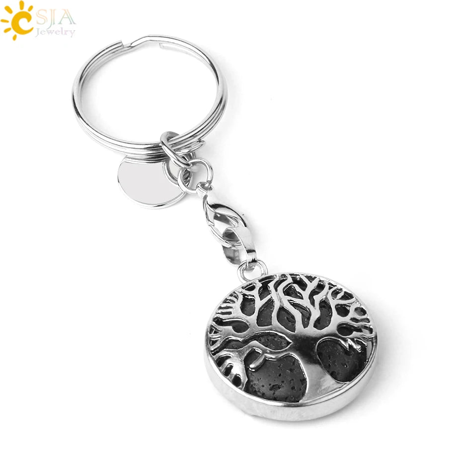 CSJA Luxury Natural Crystal Stone Original Keychain Tree of Life Keychain Lucky Key Ring Car Decor Christmas Women Men G498