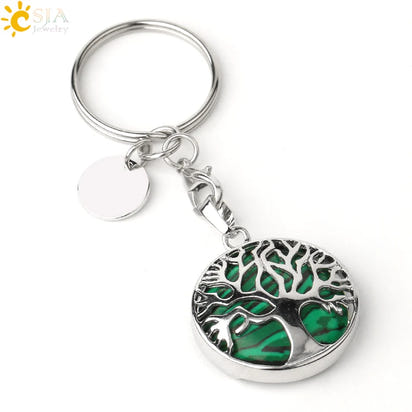 CSJA Luxury Natural Crystal Stone Original Keychain Tree of Life Keychain Lucky Key Ring Car Decor Christmas Women Men G498