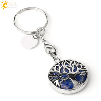 CSJA Luxury Natural Crystal Stone Original Keychain Tree of Life Keychain Lucky Key Ring Car Decor Christmas Women Men G498