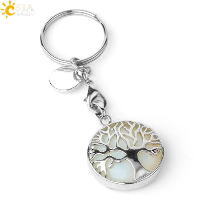 CSJA Luxury Natural Crystal Stone Original Keychain Tree of Life Keychain Lucky Key Ring Car Decor Christmas Women Men G498