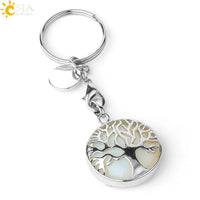 CSJA Luxury Natural Crystal Stone Original Keychain Tree of Life Keychain Lucky Key Ring Car Decor Christmas Women Men G498