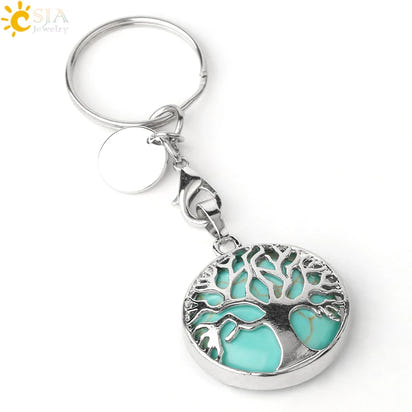 CSJA Luxury Natural Crystal Stone Original Keychain Tree of Life Keychain Lucky Key Ring Car Decor Christmas Women Men G498