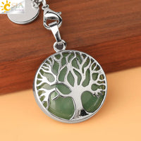 CSJA Luxury Natural Crystal Stone Original Keychain Tree of Life Keychain Lucky Key Ring Car Decor Christmas Women Men G498