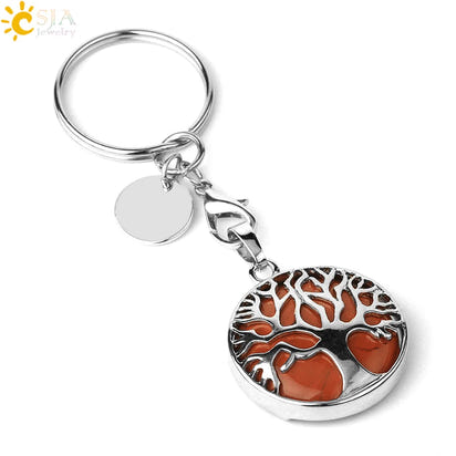 CSJA Luxury Natural Crystal Stone Original Keychain Tree of Life Keychain Lucky Key Ring Car Decor Christmas Women Men G498