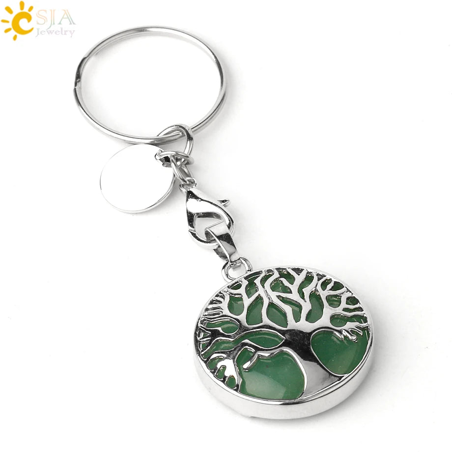 CSJA Luxury Natural Crystal Stone Original Keychain Tree of Life Keychain Lucky Key Ring Car Decor Christmas Women Men G498