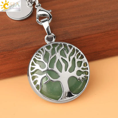 CSJA Luxury Natural Crystal Stone Original Keychain Tree of Life Keychain Lucky Key Ring Car Decor Christmas Women Men G498