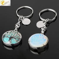 CSJA Luxury Natural Crystal Stone Original Keychain Tree of Life Keychain Lucky Key Ring Car Decor Christmas Women Men G498