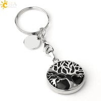 CSJA Luxury Natural Crystal Stone Original Keychain Tree of Life Keychain Lucky Key Ring Car Decor Christmas Women Men G498