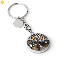 CSJA Luxury Natural Crystal Stone Original Keychain Tree of Life Keychain Lucky Key Ring Car Decor Christmas Women Men G498