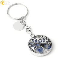 CSJA Luxury Natural Crystal Stone Original Keychain Tree of Life Keychain Lucky Key Ring Car Decor Christmas Women Men G498