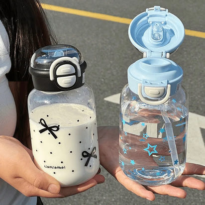 Cute Water Bottle with Straw Portable Plastic Pop-Up Cover Water Cup for Kid Kawaii Bottle Water Leak-Proof Cute Drinking Bottle