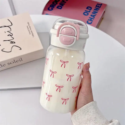 Cute Water Bottle with Straw Portable Plastic Pop-Up Cover Water Cup for Kid Kawaii Bottle Water Leak-Proof Cute Drinking Bottle