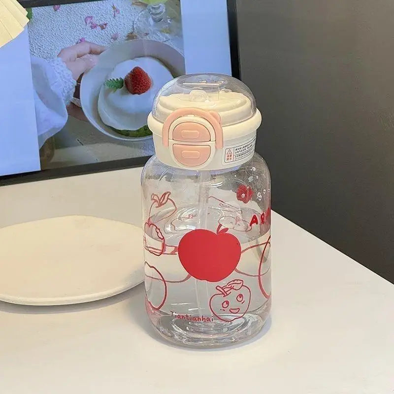 Cute Water Bottle with Straw Portable Plastic Pop-Up Cover Water Cup for Kid Kawaii Bottle Water Leak-Proof Cute Drinking Bottle
