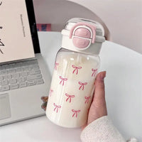 Cute Water Bottle with Straw Portable Plastic Pop-Up Cover Water Cup for Kid Kawaii Bottle Water Leak-Proof Cute Drinking Bottle