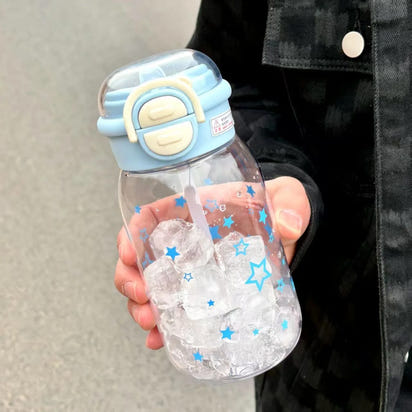 Cute Water Bottle with Straw Portable Plastic Pop-Up Cover Water Cup for Kid Kawaii Bottle Water Leak-Proof Cute Drinking Bottle