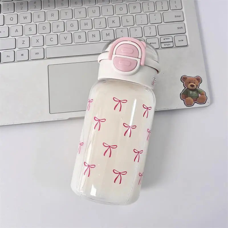 Cute Water Bottle with Straw Portable Plastic Pop-Up Cover Water Cup for Kid Kawaii Bottle Water Leak-Proof Cute Drinking Bottle