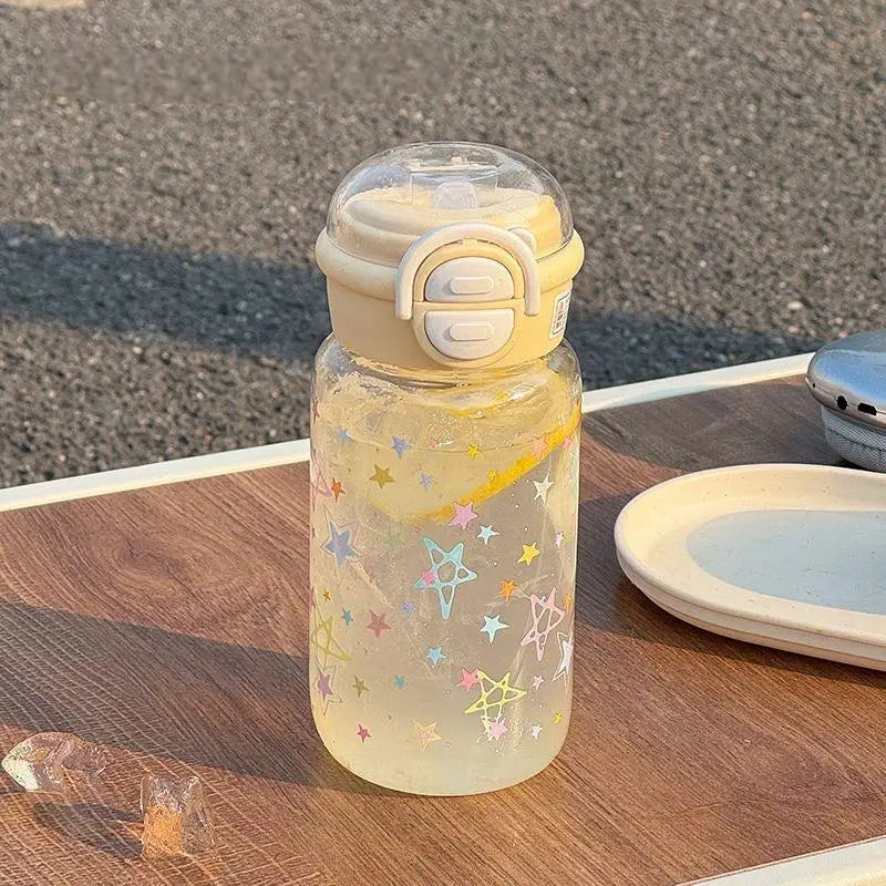 Cute Water Bottle with Straw Portable Plastic Pop-Up Cover Water Cup for Kid Kawaii Bottle Water Leak-Proof Cute Drinking Bottle