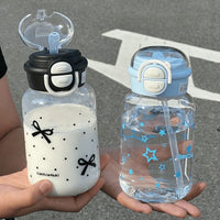 Cute Water Bottle with Straw Portable Plastic Pop-Up Cover Water Cup for Kid Kawaii Bottle Water Leak-Proof Cute Drinking Bottle