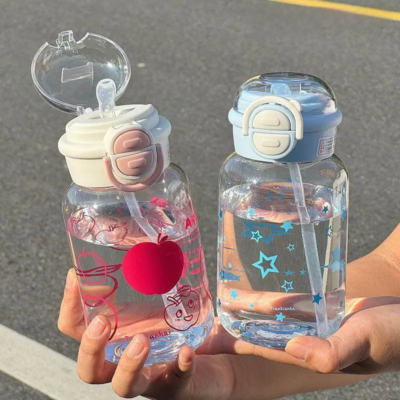 Cute Water Bottle with Straw Portable Plastic Pop-Up Cover Water Cup for Kid Kawaii Bottle Water Leak-Proof Cute Drinking Bottle
