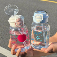 Cute Water Bottle with Straw Portable Plastic Pop-Up Cover Water Cup for Kid Kawaii Bottle Water Leak-Proof Cute Drinking Bottle