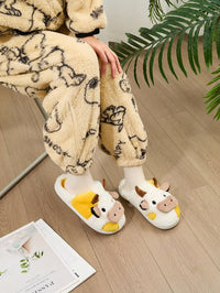 Cozy Home Cute Cartoon Cow Plush Half-Wrap Slippers, Couple's Matching Thickened Warm