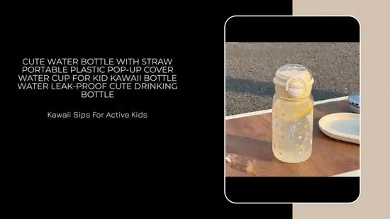 Cute Water Bottle with Straw Portable Plastic Pop-Up Cover Water Cup for Kid Kawaii Bottle Water Leak-Proof Cute Drinking Bottle by@Outfy